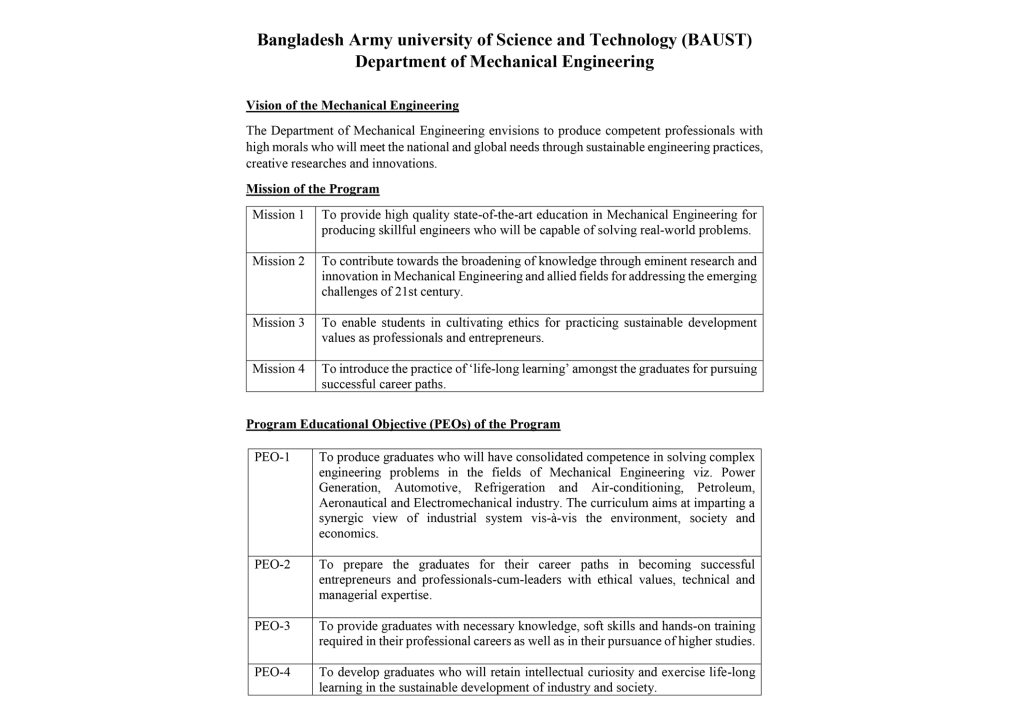 Mission and Vision of the Mechanical Engineering | Department of ...